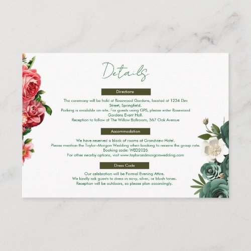 Botanical Elegance Wedding Details Card