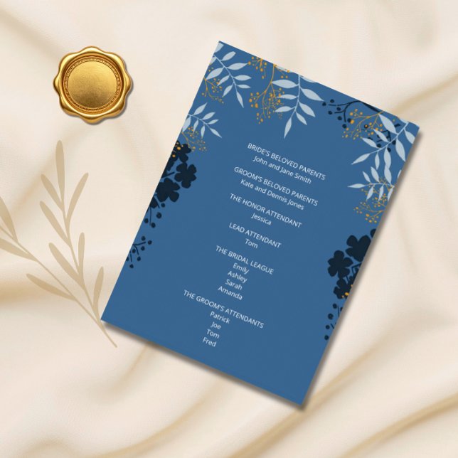 Botanical Elegant Blue Ceremony Program Card (Creator Uploaded)