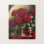 Botanical Elegant Bouquet Red Roses Jigsaw Puzzle<br><div class="desc">Botanical Elegant Bouquet Red Roses</div>