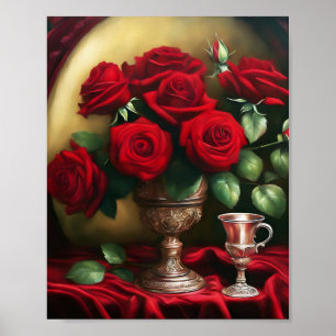 Botanical Elegant Bouquet Red Roses Poster