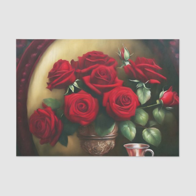 Botanical Elegant Bouquet Red Roses Tissue Paper (Front)