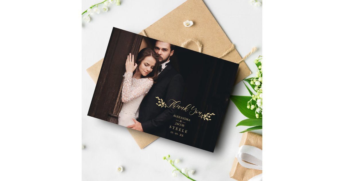 Botanical Elegant Branches Custom Photo Wedding Thank You Card | Zazzle