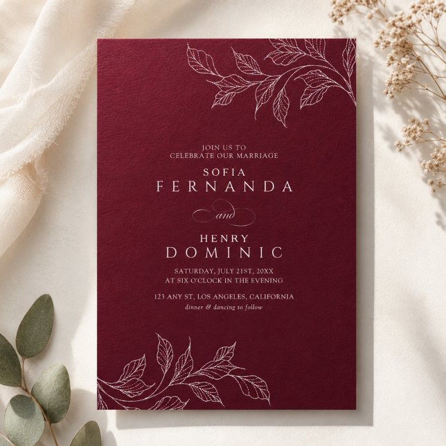 Botanical Elegant Burgundy Modern Wedding Invitation (Creator Uploaded)