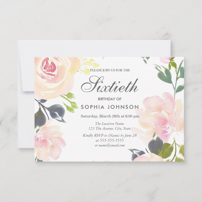 Botanical Elegant Floral 60th Birthday Invite (Front)