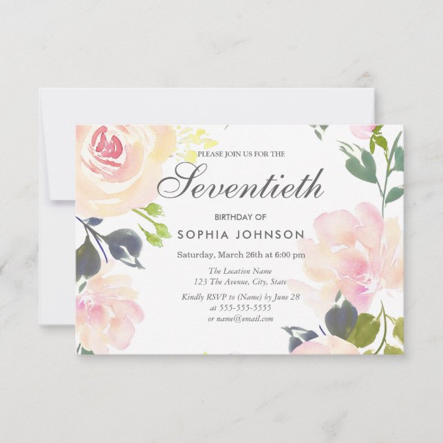 Botanical Elegant Floral 70th Birthday Invite (Front)