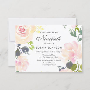 Botanical Elegant Floral 90th Birthday Invite