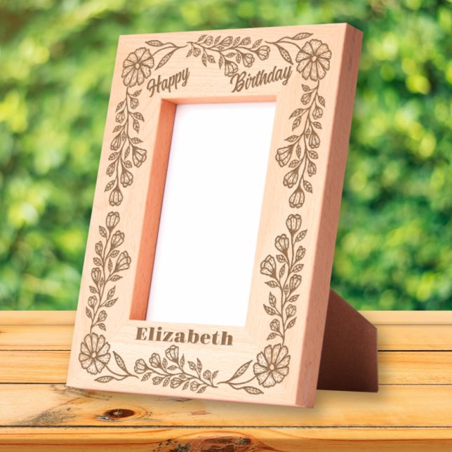 Botanical Elegant Floral Border Birthday & Name  Engraved Frames (Creator Uploaded)