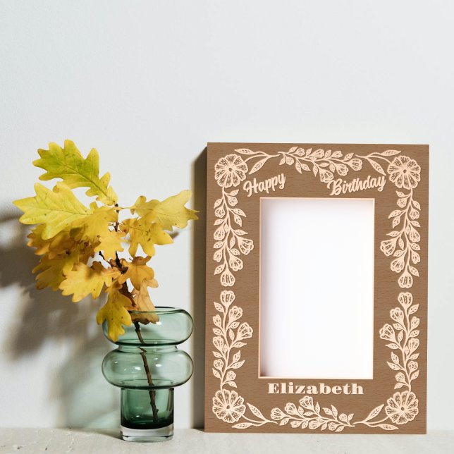 Botanical Elegant Floral Border Birthday & Name Engraved Frames (Creator Uploaded)