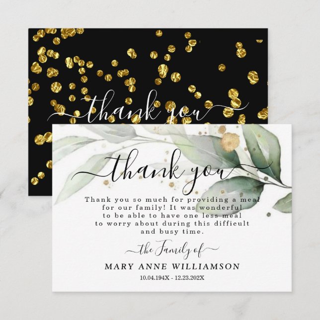 Botanical Elegant Funeral Food Thank You Card (Front/Back)