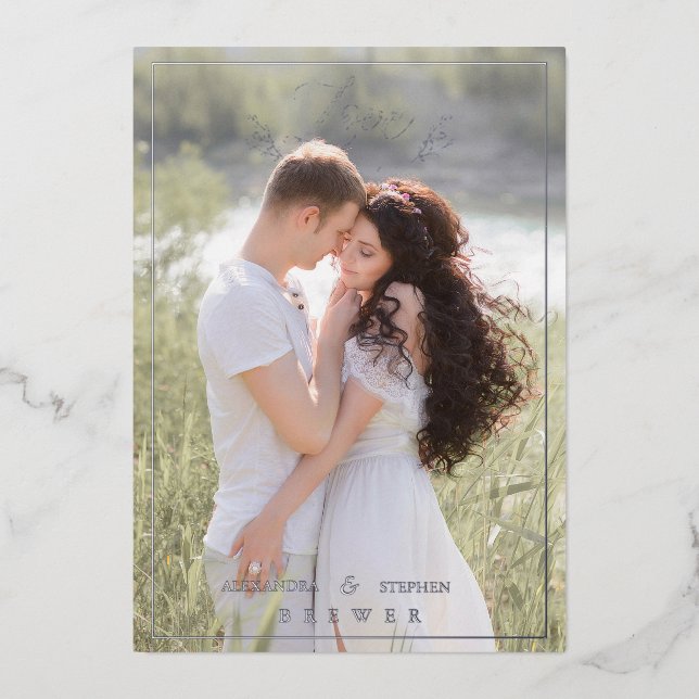 Botanical Elegant Love & Thanks Custom Photo Foil Invitation (Front)