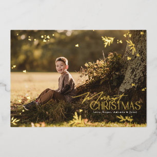 Botanical Elegant Merry Christmas Flat Photo Gold Foil Holiday Card