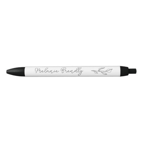 Botanical Elegant Modern Minimalist Black White   Blue Ink Pen