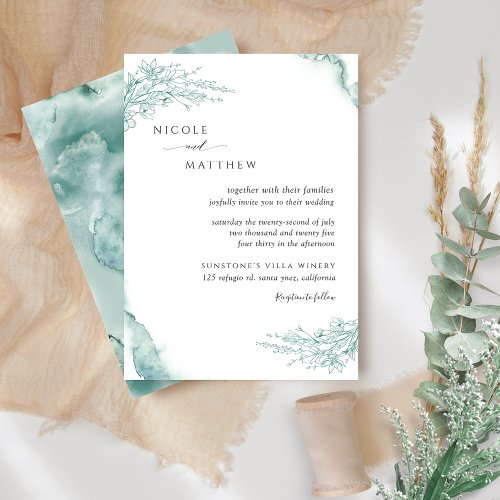 Botanical Elegant Silver Sage Watercolor Wedding I Invitation