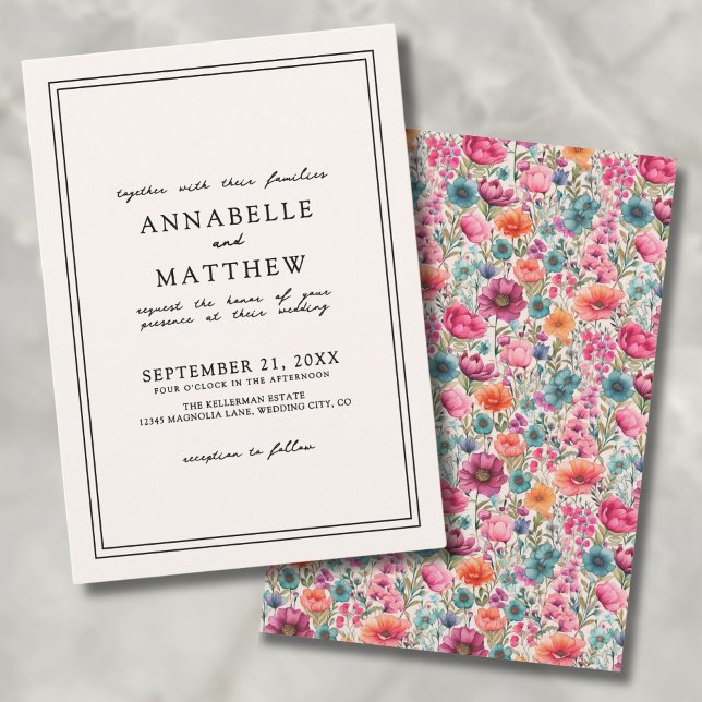 Botanical Elegant Sunset Colors Wildflower Wedding Invitation (Botanical Elegant Sunset Colors Wildflower Wedding Invitation)