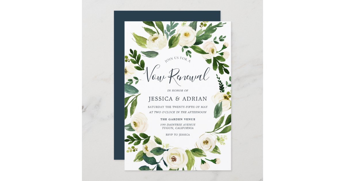 Botanical Elegant Wreath Garden Vow Renewal Invitation 