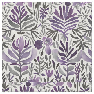 Botanical Elements in Purple  Fabric