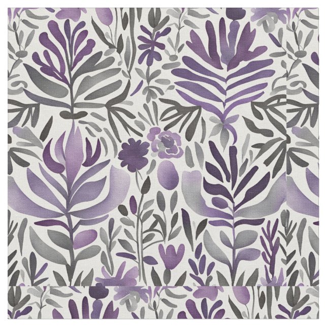 Botanical Elements in Purple  Fabric (Close Up)