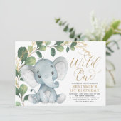 Botanical Elephant Wild One Greenery 1st Birthday Invitation (Standing Front)