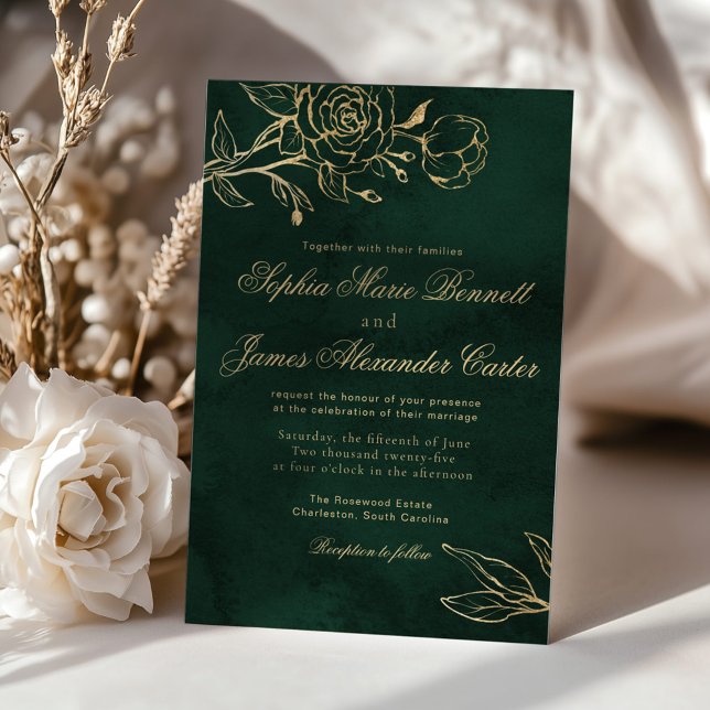Botanical Emerald ang Gold Elegant Wedding Invitation (Creator Uploaded)