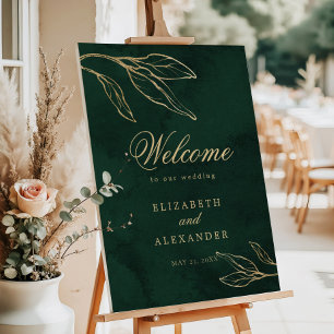 Botanical Emerald Gold Elegant Wedding Welcome Foam Board