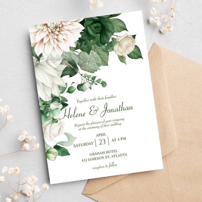 Botanical Emerald Green Modern Elegant Wedding Invitation (Botanical Emerald Green Modern Elegant Wedding Invitation)