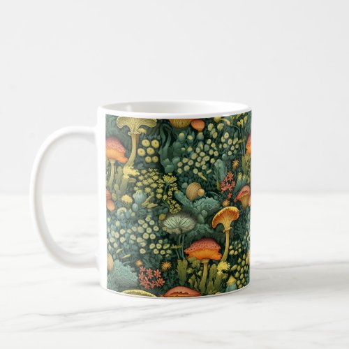 Botanical Enchantment Lush Mushroom and Wildflowe Coffee Mug