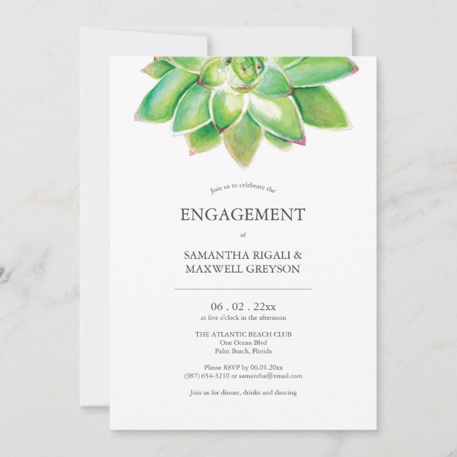 Botanical Engagement Party Invitations Succulent (Front)