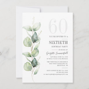 Botanical Eucalyptus 60th Birthday Party Greenery Invitation