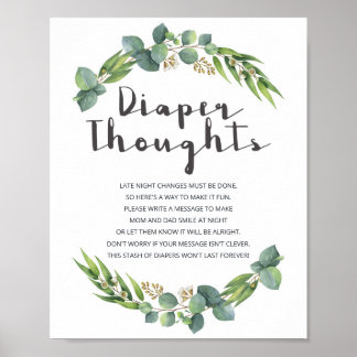 Botanical Eucalyptus Baby Shower Diaper Thoughts Poster