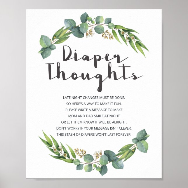 Botanical Eucalyptus Baby Shower Diaper Thoughts Poster (Front)