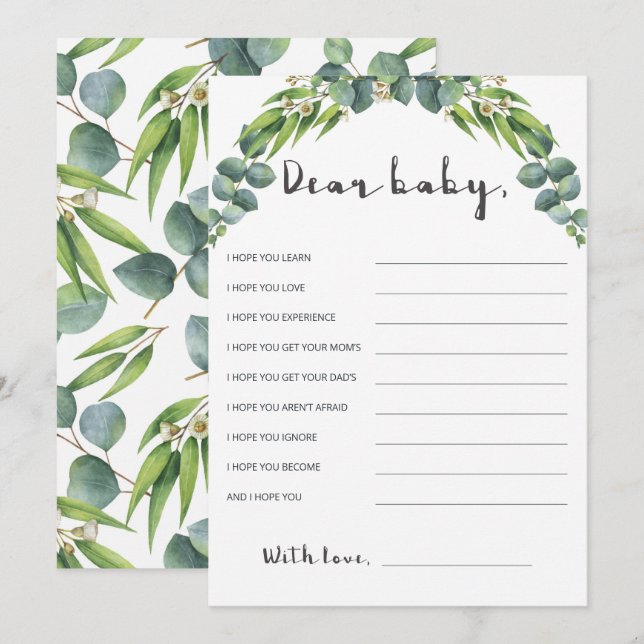 Botanical Eucalyptus Baby Shower Wishes for Baby (Front/Back)