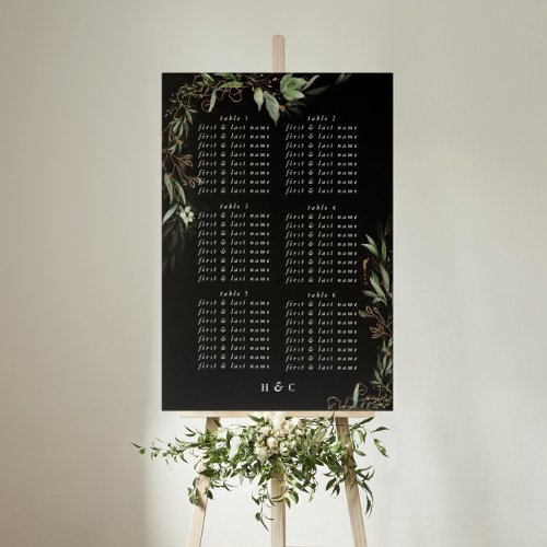 Botanical Eucalyptus Black Wedding Seating Chart