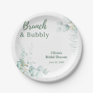 Botanical Eucalyptus Brunch & Bubbly Bridal Shower Paper Plates