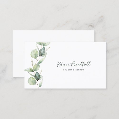 Botanical Eucalyptus Elegant Script Beauty Salon Business Card