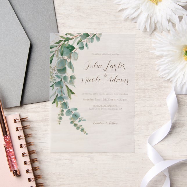 Botanical Eucalyptus Fall Leaf Wreath Wedding Vellum Invitations (Wedding)