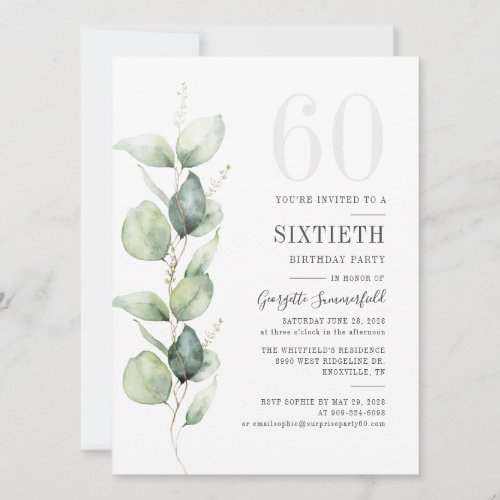 Botanical Eucalyptus Foliage 60th Birthday Party Invitation