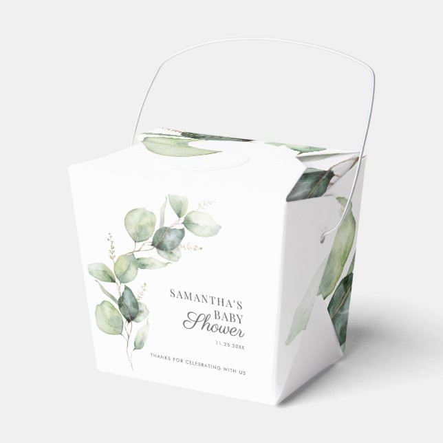 Botanical Eucalyptus Foliage Baby Shower Favor Boxes (Front Side)