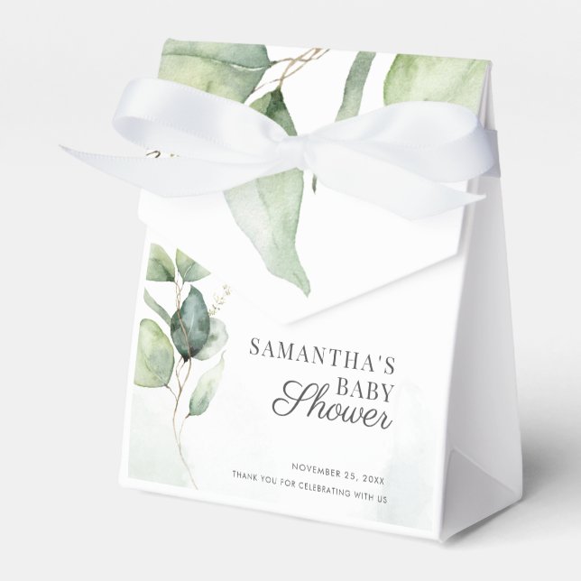 Botanical Eucalyptus Foliage Baby Shower Favor Boxes (Front Side)