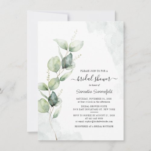 Botanical Eucalyptus Foliage Bridal Shower Invitation