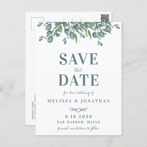 Botanical Eucalyptus Foliage Wedding Save The Date Postcard