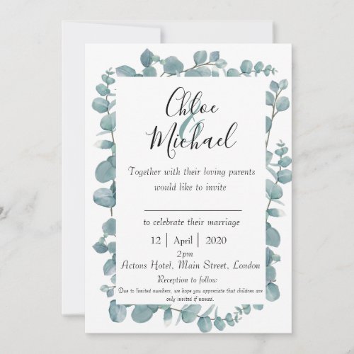 Botanical Eucalyptus Framed Invite w Bible Verse