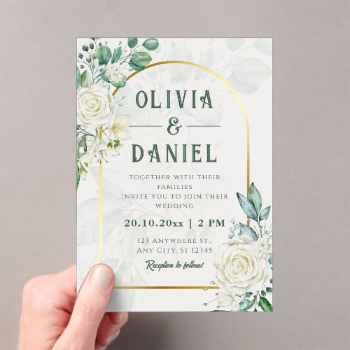 Botanical Eucalyptus Gold Frame Wedding Invitation