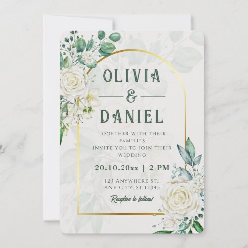 Botanical Eucalyptus Gold Frame Wedding Invitation