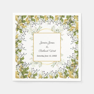 Botanical Eucalyptus Gold Frame Wedding Napkins