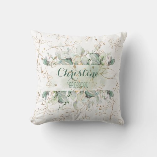 Botanical Eucalyptus Golden Leaves Bridesmaid  Throw Pillow