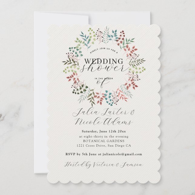 Botanical Eucalyptus Green Leaves Wreath Wedding Invitation (Front)