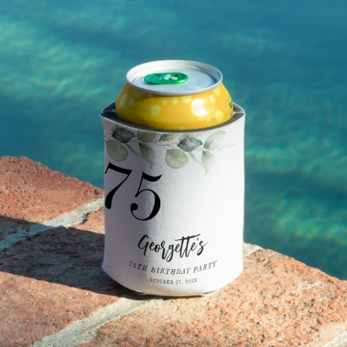 Botanical Eucalyptus Greenery 75th Birthday Can Cooler