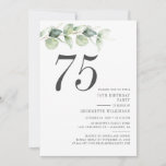 Botanical Eucalyptus Greenery 75th Birthday Invitation<br><div class="desc">Cute and modern, yet elegant 75th birthday party invitations. Featuring a trendy layout and watercolor floral and greenery eucalyptus and pink blush. Perfect for any age birthday party invitation. The template that can be easily edited and the text replaced with your own details by clicking the "Personalize" button. For further...</div>