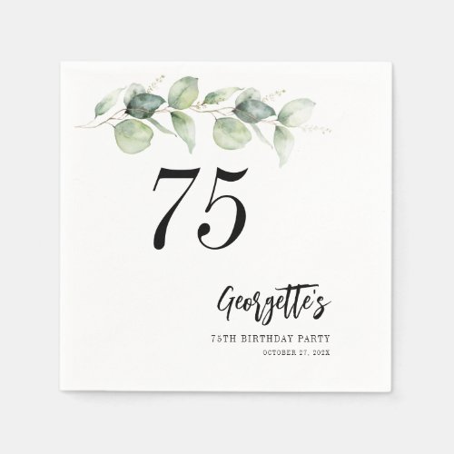 Botanical Eucalyptus Greenery 75th Birthday Paper Napkins