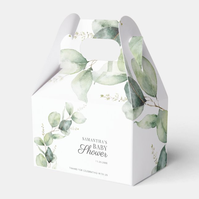 Botanical Eucalyptus Greenery Baby Shower Favor Boxes (Front Side)